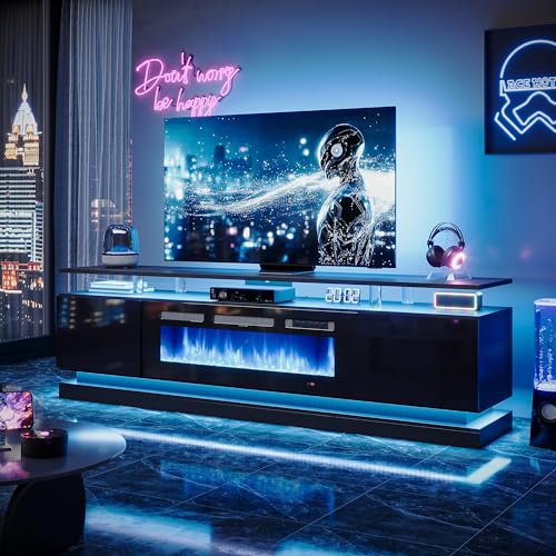 70" Fireplace TV Stand Entertainment Center with Storage Cabinets Black